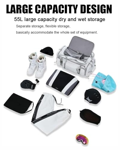 KK-GAL 55L Large Padded Ski Backpack, Travel Backpack for Skiing Gear, Professional Ski Boot Bag, Water-Resistant Backpack for Skiing, Ski Gear Bag Backpacks for Boots & Snowboard,White