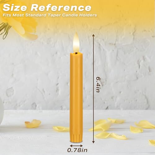 Image of Yellow Flameless Taper Candles with Remote, 6.4 inch Battery Operated LED Candles, Flickering Flameless Candlesticks for Table Centerpieces, Wedding, Farmhouse, Dinner Decor, Set of 6