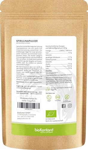 Spirulina Pulver BIO 250 g I 100% natürlich und rein - aus kontrolliert biologischem Anbau I ohne Zusatzstoffe I von bioKontor