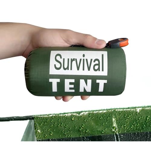 Emergency Survival Tent 2 Person with Survival Whistle Shelter for Bug Out Bag Storm with Doors Tornado Shelter for Camping Tactical for Survival Kit with Whistle & Paracord Green