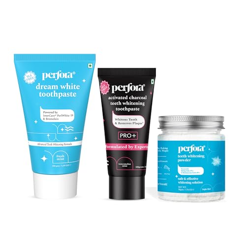 Image of Perfora Teeth Whitening Kit | Dream White Toothpaste | Teeth Whitening Powder | Activated Charcoal Toothpaste | Vitamin Enriched SLS & Fluoride Free | SLS Free & Made Safe Certified | Pack of 3