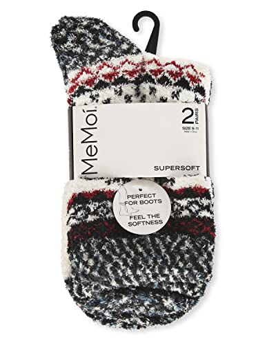 MeMoi Women's 2 Pair Pack Fairisle Border Cloud Soft Crew Socks4