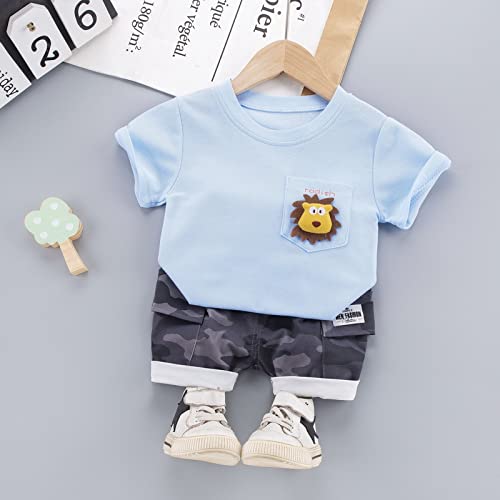 Image of Bold N Elegant Furious Lion 3D Soft Plush Patch Attach Half Sleeve Tshirt with Camouflage Shorts Knicker Summer Clothes Dress for Infant Toddler Kids
