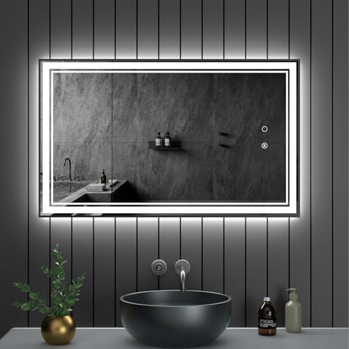 osemy 30" x 18" LED Bathroom Mirror with Lights Framed LED Mirror for Bathroom Backlit and Front Lighted Bathroom Mirror Black Square Aluminum Frame Anti-Fog Dimmable Vanity Shatter-Proof by osemy - Used condition - Image 2