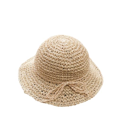 NOLITOY Girls Casual Beach Sun Hat Summer Straw Hat for Boy Girl Stylish Bowknot Design Uv Protection Fits for Outdoor Vacations and Playtime Beige
