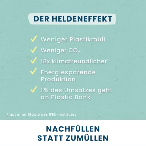 Blaue Helden Duschgel Rose & Peach Starterset (Flasche+1xPulver) + 3x Nachfüll-Pulver für 1,2 l Duschgel | Vegan | Biologisch abbaubar| Ohne Mikroplastik