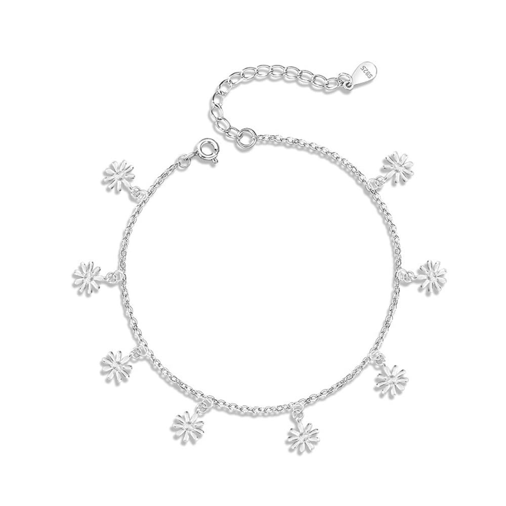 Cavigliera da donna in argento Sterling 925 con margherita, cavigliera regolabile