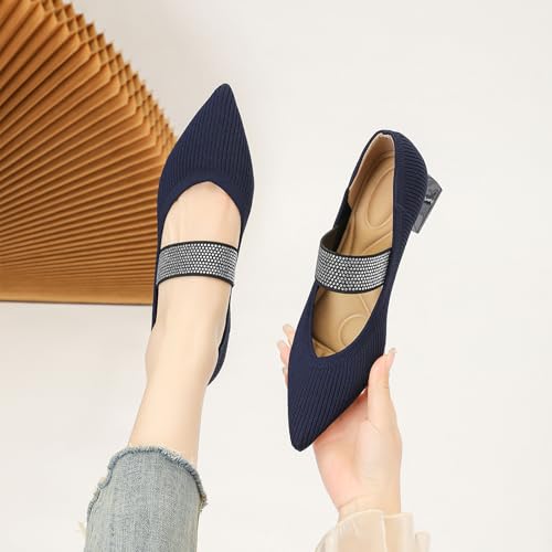 Women's Knitted Chunky Heel Mary Jane Shoes Fashionable Mesh Breathable Elastic Band Work Dress Pumps Suitable for Work Casual Party4