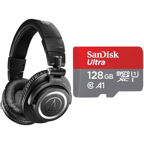 Audio-Technica M50xBT2 Kabelloser Kopfhörer Schwarz & SanDisk Ultra Android microSDXC UHS-I Speicherkarte 128 GB + Adapter