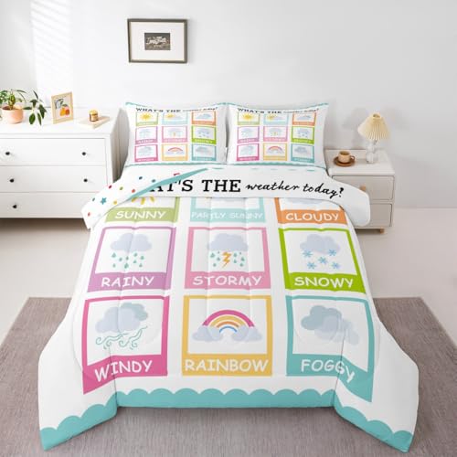 Image of Feelyou Kids Educational Comforter Set Toddler Size, Weather Duvet Insert Learning Bedding Set Boys Girls Kindergarten Teens Bedroom Decor Bed Set 2Pcs