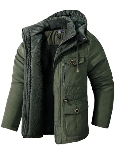 Mr.Stream - Mr.Stream Men's Winter Hooded Jacket - Windproof Sherpa Lined Fleece Windbreaker Coat, Warm Parka 3256 Green XL - Best Deal on Amazon
