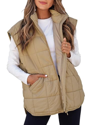 EVALESS Womens Puffer Vest Zip Up Cap Sleeve Jackets Travel Fall Outfits 2025 Fashion Warm Winter Coats With Pockets