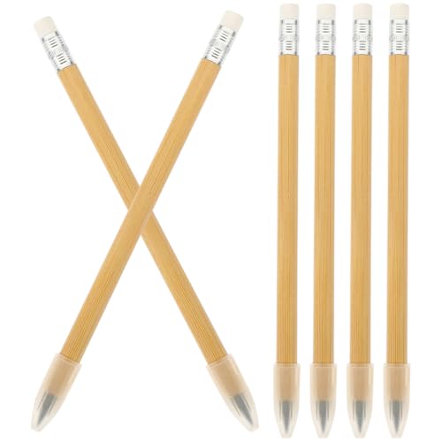 Zerodeko Lot de 6 Crayons à Dessin Éternels Manche en Bambou, Crayons sans Encre Effaçables pour Écriture Pratique, pour Étudiants et Artistes