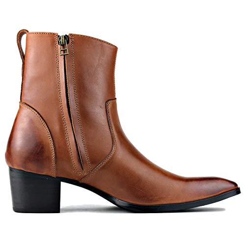 Dress Boot for Men Heels Casual Chelsea Combat Ankle Chukka Boots Zipper Black JY0023