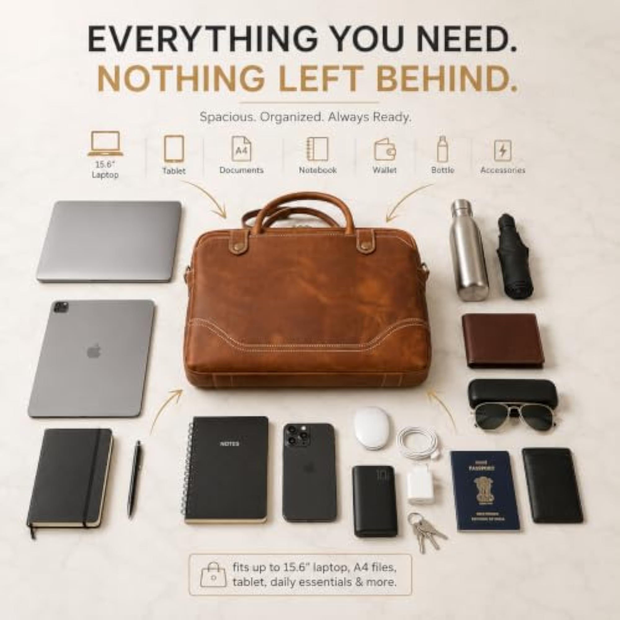 Everyday Slim Brown Laptop Briefcase with Compartment