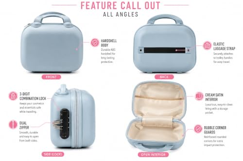 Image of BLUE BEADS Travel Makeup Case with Lock & Luggage Strap, ABS Hard Shell Cosmetic Vanity Case, Portable Makeup Organizer for Women, Beauty Storage Box for Makeup & Toiletries (Pastel Blue, Model 4)