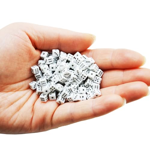 SmartDealsPro 100 Assorted D6 Mini Tiny Dice Game Dot Square Dice for Casino Themed Activity Board Game Teaching Math Parties (White 5mm)