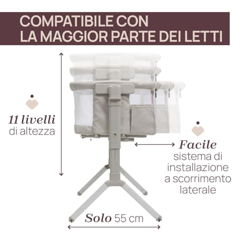 Chicco Next2Me Armonia, Culla Neonato Fianco Letto, Spondina Apribile, 11 Livelli Di Altezza, Altezza Regolabile Da 66 Fino A 83 Cm, 4 Ruote, Ottima Circolazione Dell’Aria, Bianco - 4