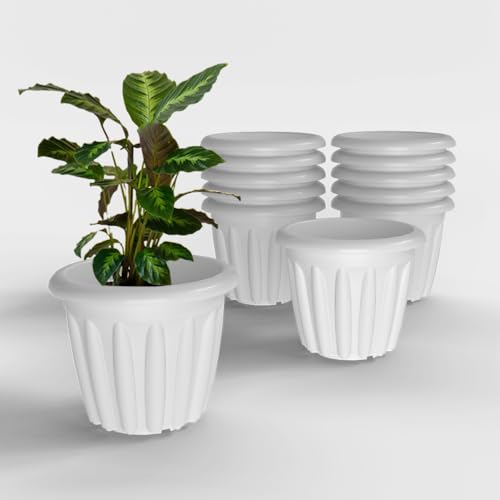 Image of YUCCABE ITALIA SHERA Floot 12 Inch Plastic Flower Pot 12 Piece Set of Round Shape Planter for Home Garden Seedling Planter for pots (White)