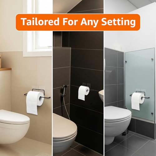Image of Amazon Basics Self-Adhesive Toilet Paper Holder | Wall-Mounted Bathroom Tissue Roll Hanger | Rust Proof GI Steel with Powder-Coated Black Finish | 24.8L X 5.47W x 4.8H cm, Pack of 1