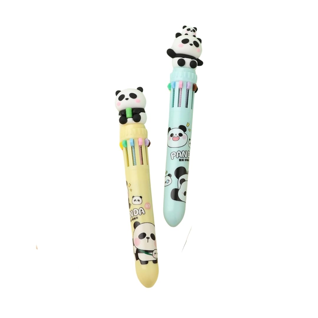 Mayatra's Kawaii Ball Pen 10 Colors Set – Ballpoint Pens with Panda Topper, 0.7 mm Refill, Multicolor Pens, Return Gifts for Kids (Pack Of 2)