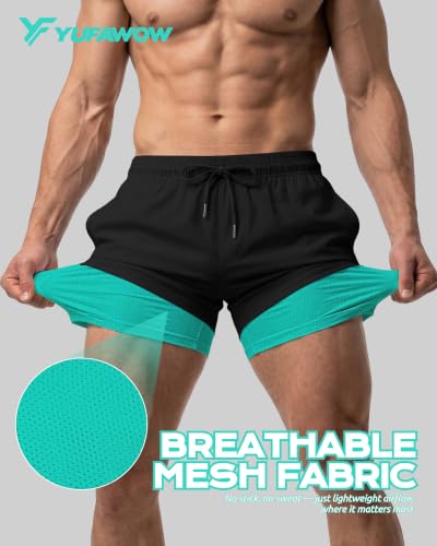 Image of Yufawow 9 Inch Men Swim Trunks with Compression Breathabe Liner Quick Dry Zipper Pockets for Board Beach Gym Running