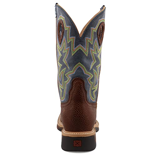 Image of Twisted X Men's 12 inch Western Work Boot, Square Toe, Peanut Distressed & Navy, 10.5 EE