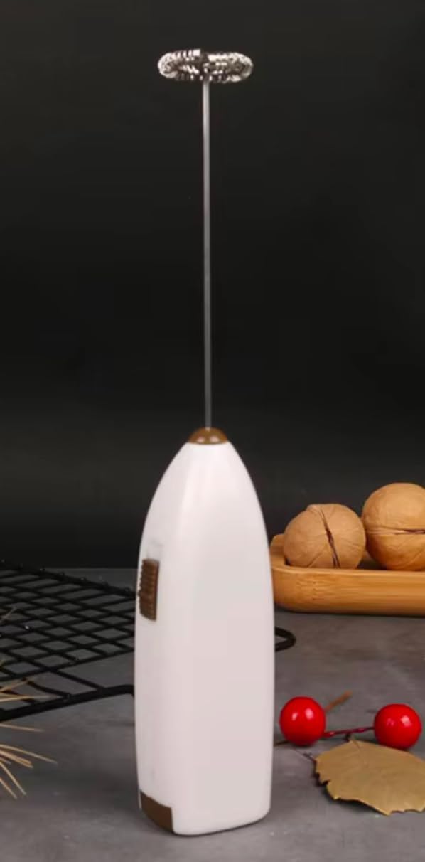 Electric Milk Frother for Coffee | Battery Operated Foam Maker | Stainless Steel Whisk (White)