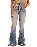 Flamingals Flare Bell Bottom Jeans for Women Raw Hem High Waist Blue L