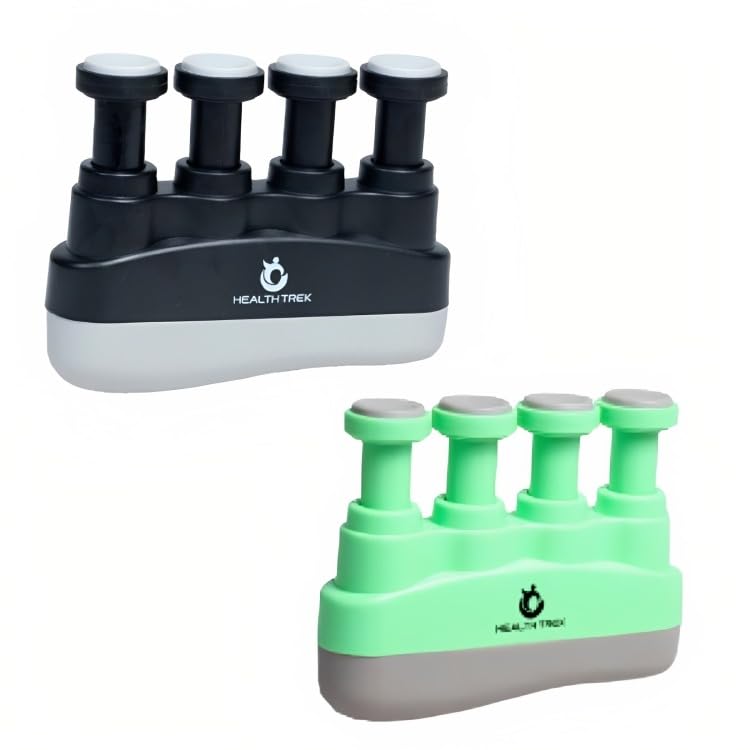 Healthtrek Finger Gripper for Veins for Forearm Hand Grip Workout Equipment for Musician, Rock Climbing and Therapy (Pack of 2, Black + Green)