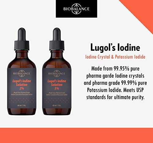 Image of Bio Balance Lugol's Iodine 5% Solution 2 fl.oz., Extra Pure Grade, 6.25mg Iodine Per Drop, Heavy Metals Free, Preservative Free, Glass Dropper Bottle, 60ml