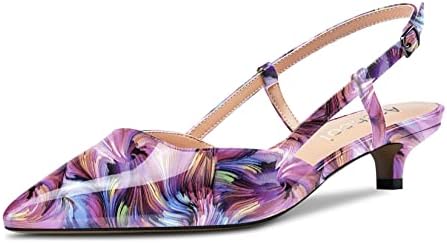 Aachcol Women Slingback Pumps Low Kitten Heel Close Pointed Toe Ankle Strap Slip-on shoes1.5 Inch