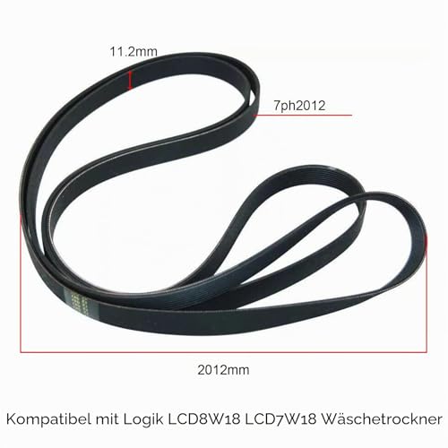 Keilriemen für Wäschetrockner 7ph2012, Keilriemen, kompatibel mit Logik LCD8W18 LCD7W18, Umfang 2010 mm, Breite 11,2 mm, Dicke 2,8 mm