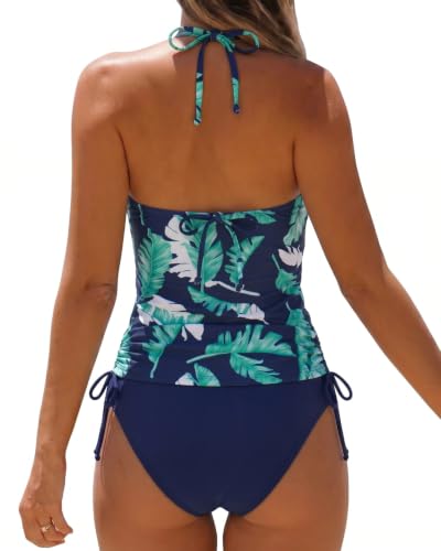 Image of Womens Two-Piece Tankini Set Cow Skull with Leopard Print Sets Swimwear Tankini Top Sets Swimwear