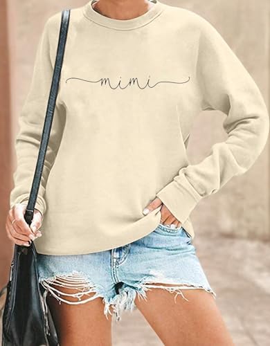 Image of RFBIQI Mimi Sweatshirt Women Funny Letter Print Grandma Gift Pullover Top Nana Casual Crewneck Long Sleeve Tee Shirt