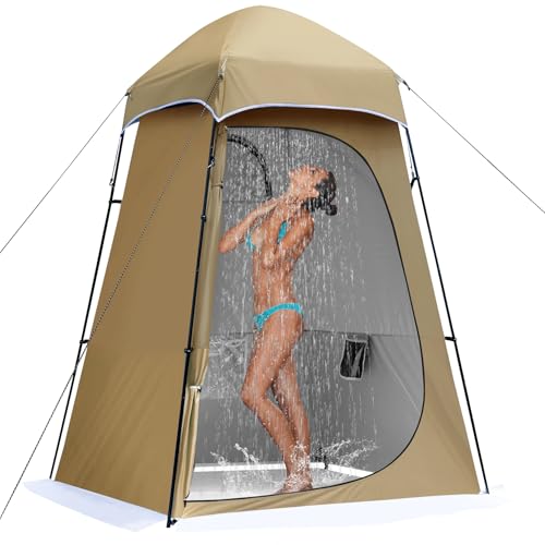 Camping Shower Tent, 7.9FT Oversize Changing Tent, Portable Outdoor Bathroom Toilet Tent with Floor, Easy Set Up Privacy Shelter for Dressing, Hiking, Fishing, UPF50+