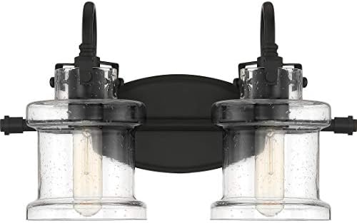 Quoizel Danbury Bath Vanity Lights, 16.25 Inch 2-Light Earth Black Vintage-Inspired Bathroom Lighting Fixtures Over Mirror, 100W, Clear Seedy Glass, Wall Mount Light for Bathrooms, Kitchen or Hallway