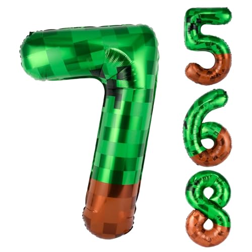 40 Inch Giant Green Pixel Miner Number 7 Balloon Kelly Green Self Inflating Foil Balloon Birthday Anniversary Celebration Decor Large Mining Themed Adventure Party Supplies
