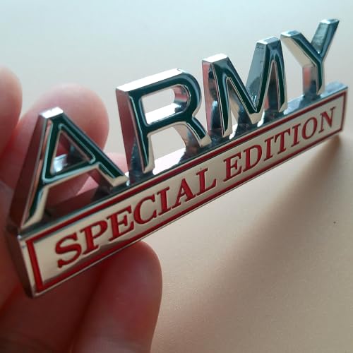 Image of Generic Army Special Edition Emblem with Strong Adhesive, Army Car Emblem 3D Badge Decal Car Truck Replacement Compatible with Universal Vehicle, Car, Truck, SUV (Silver Red)