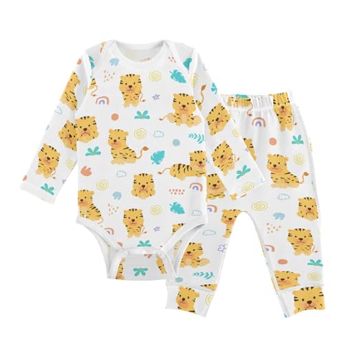 vvfelixl Baby Bodysuits Pants Sets Tiger Rainbow Baby Bodysuit Long Sleeve Baby Clothes for Boys Girls 12-18M