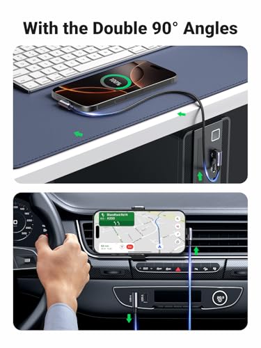 UGREEN USB to USB C Cable Right Angle 3A 90 Degree USB C Charger Cable Fast Charging Compatible with iPhone 17/16/15 Pro Max Galaxy S25 S24 Ultra A53 Pixel 9 8 Redmi Note 11 Huawei P60 P50 Pro (0.5M)