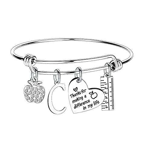 Nzztont Teacher Gifts for Women Teacher Initial Bangle Bracelet Teacher Appreciation Gifts thank You Gifts for Teachers