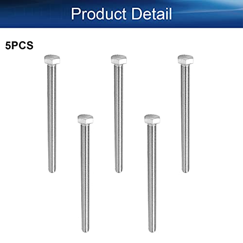 Image of Bettomshin 5Pcs M8 x 110mm Hex Bolts, 304 Stainless Steel 1.25mm Thread Pitch Fully Threaded Metric Hex Head Screw Bolts, Hexagon Screw Bolt, Hex Tap Bolts, Silver, A2-70 (Overall Size 115.3x13x13mm)