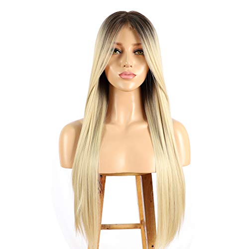 ALICE 13x6 Lace Front Blonde Wig, 22" Long Ombre Blonde Middle Part Synthetic Wig for Women, Pre Plucked with Natural Hairline and Baby Hair