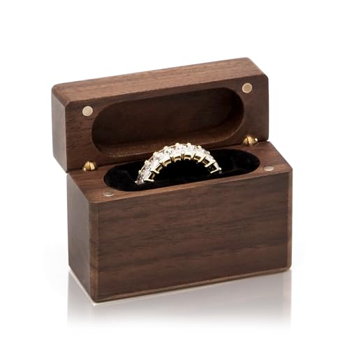 MUUJEE Slim Secret Wood Ring Box - Engagement Proposal Ring Holder, Wedding Ceremony Ring Bearer Box, Fiance Gift Ideas