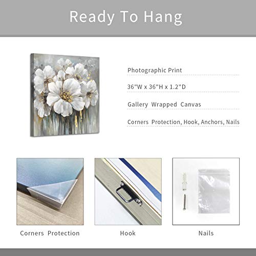 Wall Art Flower Pictures Artwork: White Lily Abstract Floral Print On Canvas For Living Rooms (36"W X 36"H,Multi-Sized) #TOP6