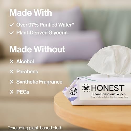 Image of The Honest Company Calm and Cleanse Naturally Scented Wipes, Cleansing, Multi-Tasking, 99% Water Plant Based, Hypoallergenic, Lavender, 240 Count