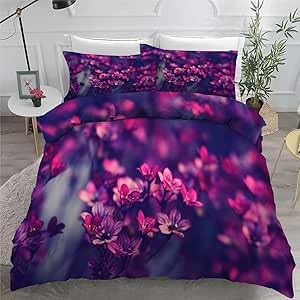 Housse de couette fleurs violettes zippée 240x220 pour changer son lit sans effort