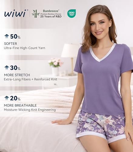 Image of WiWi Viscose from Bamboo Pajamas Set for Women Super Soft Short Sleeve Cooling Summer Plus Size Pjs Sets Sleepwear S-4X