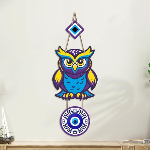 Image of Artvibes Colorful Owl Evil Eye Wall Hanging for Home Entrance | Nazar Battu MDF Wall Decor | Vastu Wall Art for Living Room | Office | Hallway | Main Door | Housewarming & Festival Gift (WH 8521N)